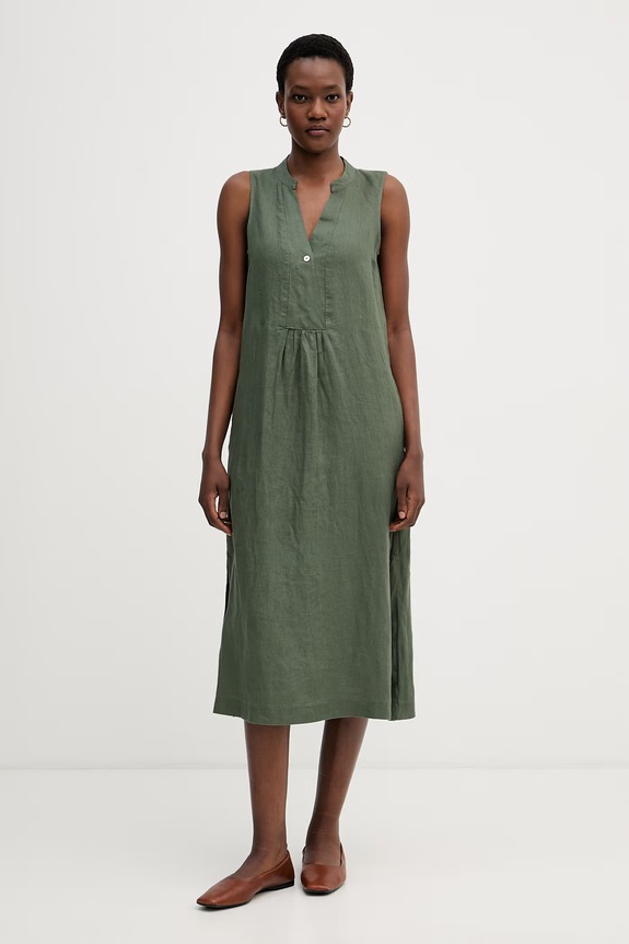 United Colors of Benetton rochie de vară din in verde 4AGHDV0CD