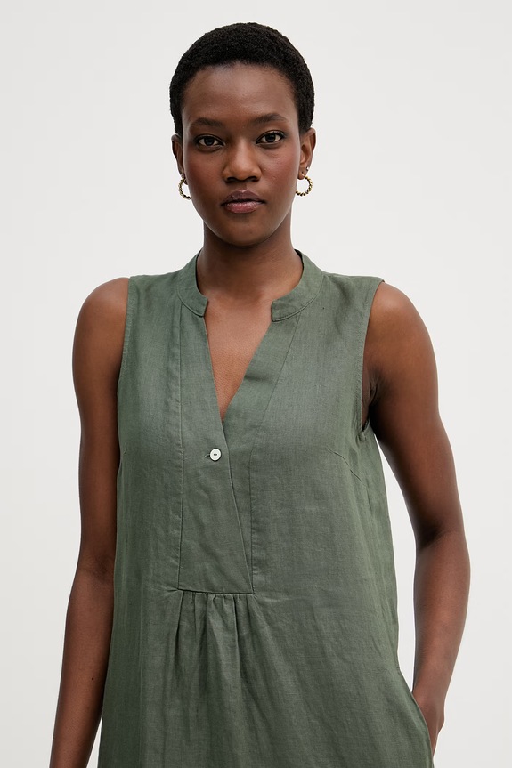 United Colors of Benetton rochie de vară din in verde 4AGHDV0CD