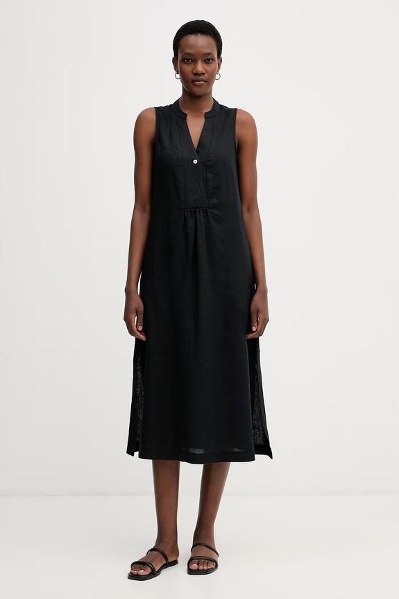 United Colors of Benetton rochie de vară din in 4AGHDV0CD negru SS26