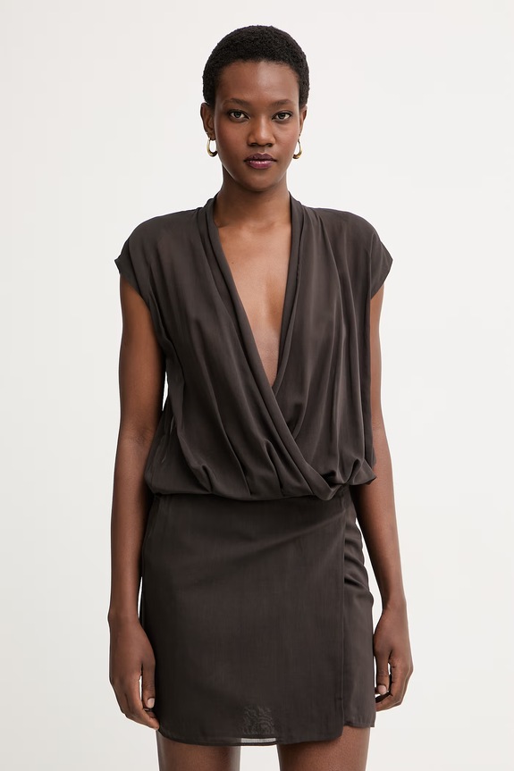 Pinko rochie petrecută cu vâscoză maro 106844.A3B2