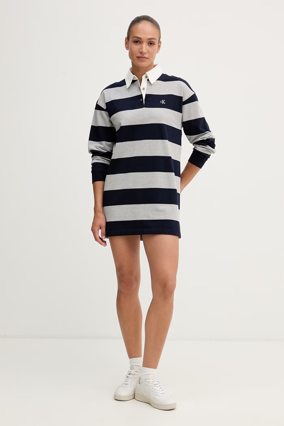Ρούχα Calvin Klein Jeans φόρεμα βαμβακερό LV047F214G σκούρο μπλε
