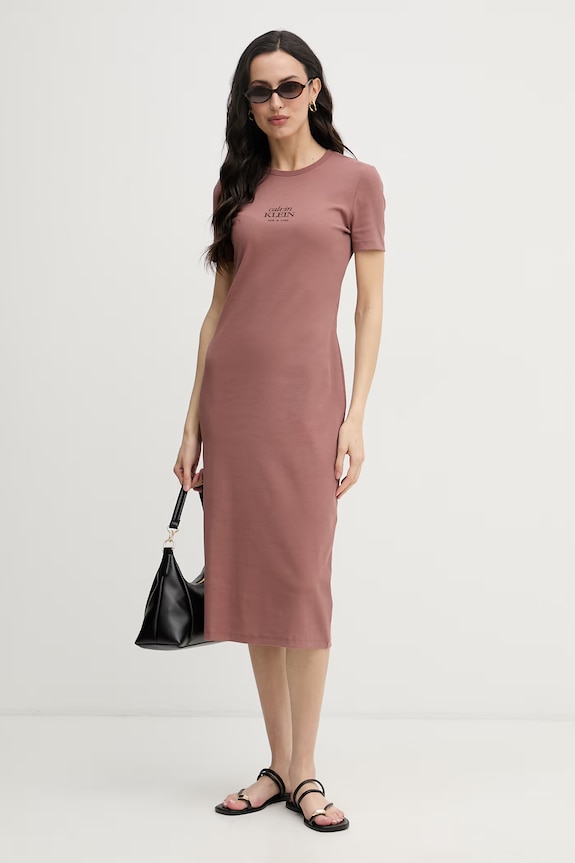 Calvin Klein Jeans rochie din bumbac cu elastan LV044F241G maro SS26