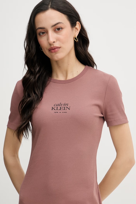 Calvin Klein Jeans rochie din bumbac cu elastan maro LV044F241G