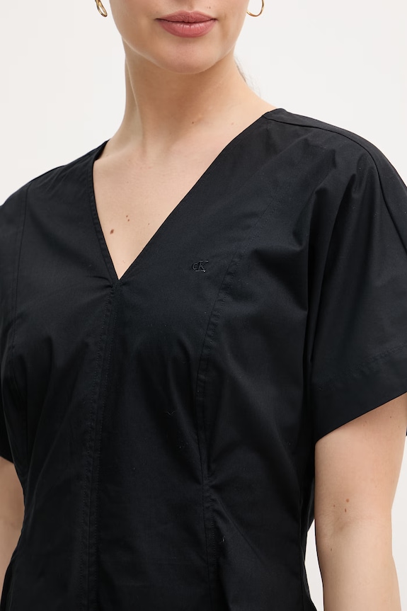 Calvin Klein Jeans šaty s rozšíreným strihom bavlnené s elastanom LV047F003G čierna