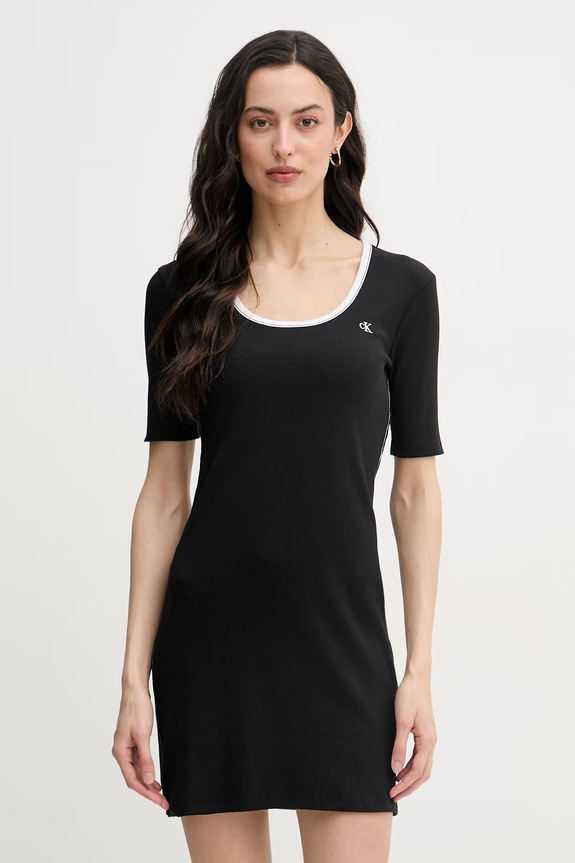 Calvin Klein Jeans rochie din bumbac cu elastan negru LV047F224G