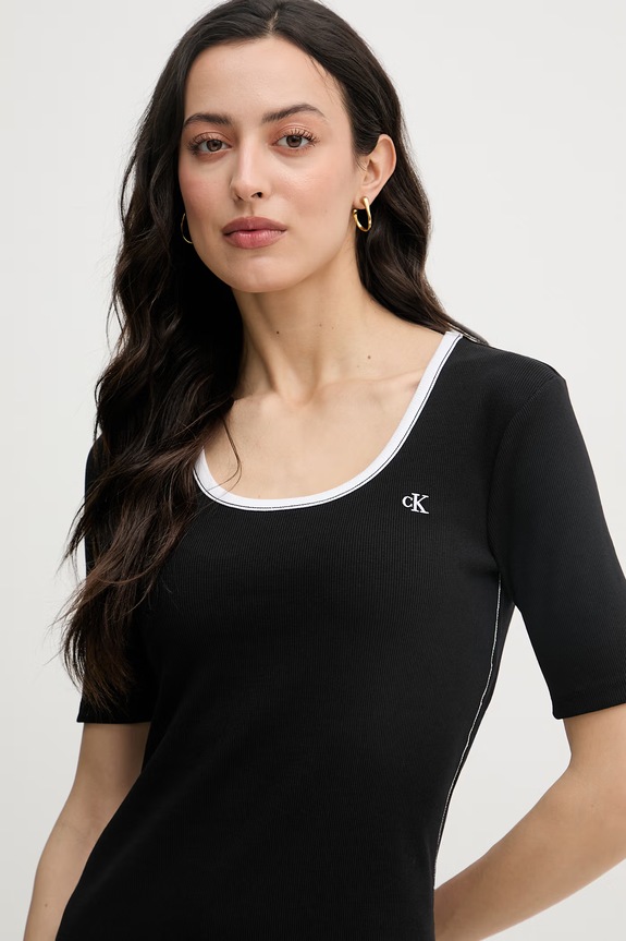 Calvin Klein Jeans rochie din bumbac cu elastan negru LV047F224G