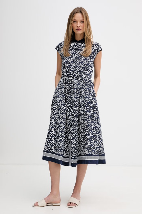 Tommy Hilfiger košeľové šaty s hodvábom SUMMER tmavomodrá WW0WW49551
