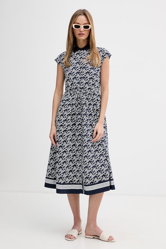 Tommy Hilfiger košeľové šaty s hodvábom SUMMER WW0WW49551 tmavomodrá SS26