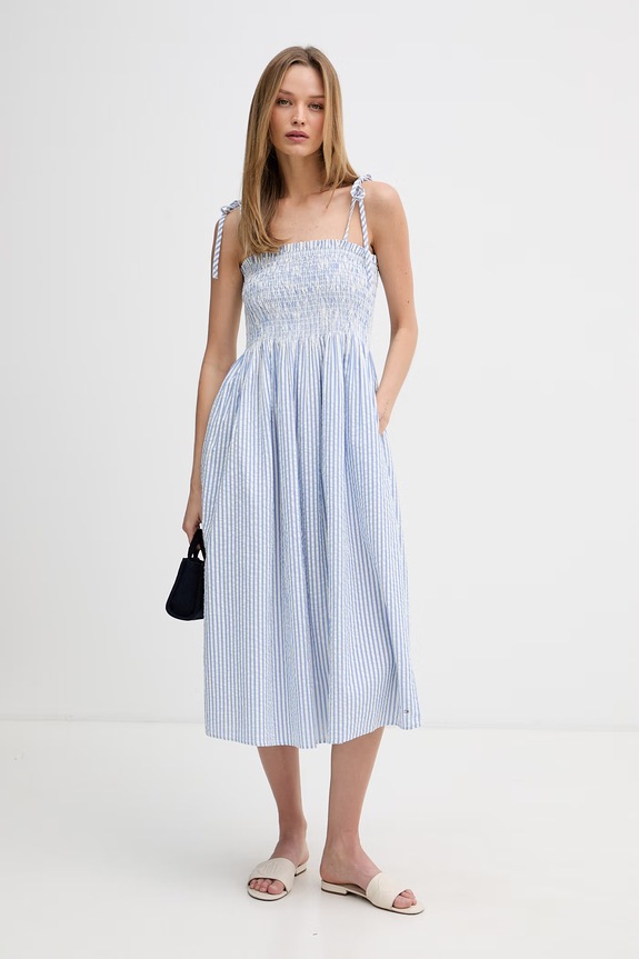Tommy Hilfiger φόρεμα βαμβακερό SUMMER WW0WW50545 μπλε SS26