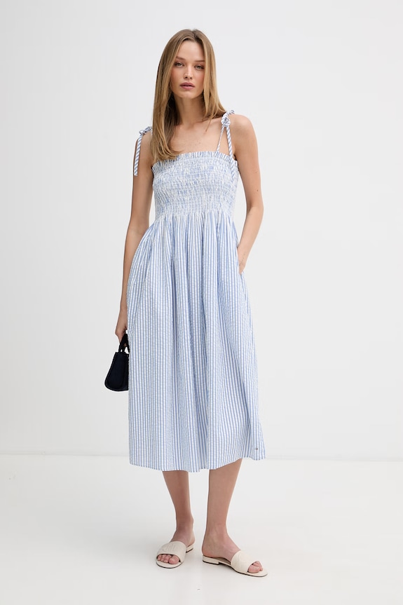 Tommy Hilfiger φόρεμα βαμβακερό SUMMER WW0WW50545 μπλε SS26