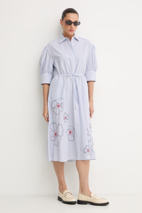 Tommy Hilfiger haljina u stilu košulje od pamuka SUMMER WW0WW50546 plava SS26