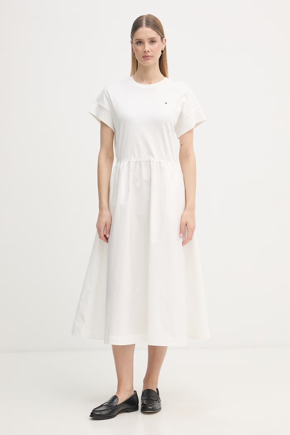 Tommy Hilfiger sukienka bawełniana beżowy WW0WW51148