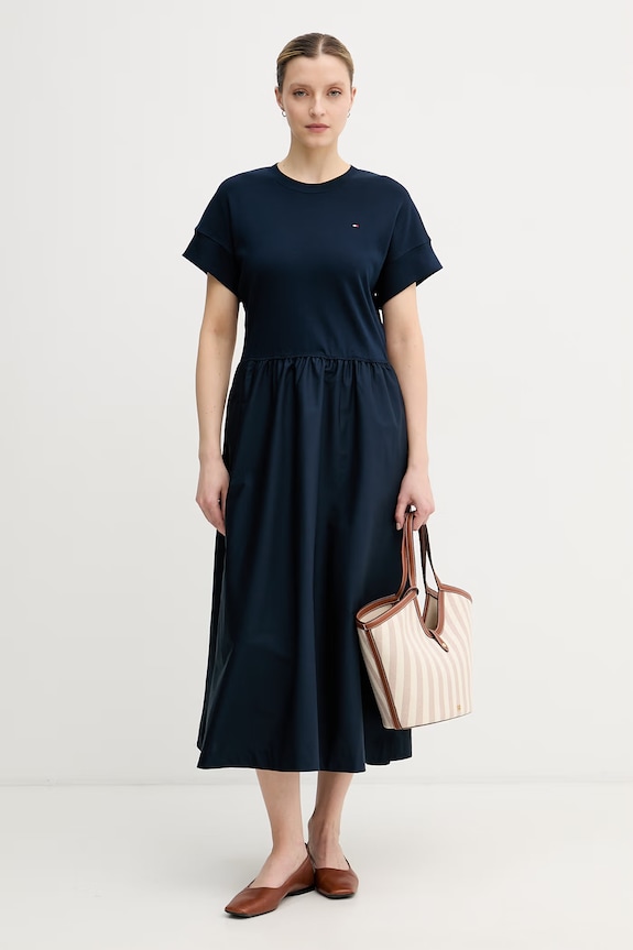 Tommy Hilfiger šaty bavlnené WW0WW51148 tmavomodrá SS26