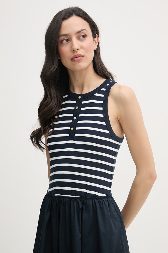 Tommy Hilfiger φόρεμα flared βαμβακερό σκούρο μπλε WW0WW49628