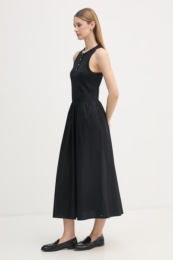 Tommy Hilfiger sukienka rozkloszowana bawełniana WW0WW49628 czarny SS26