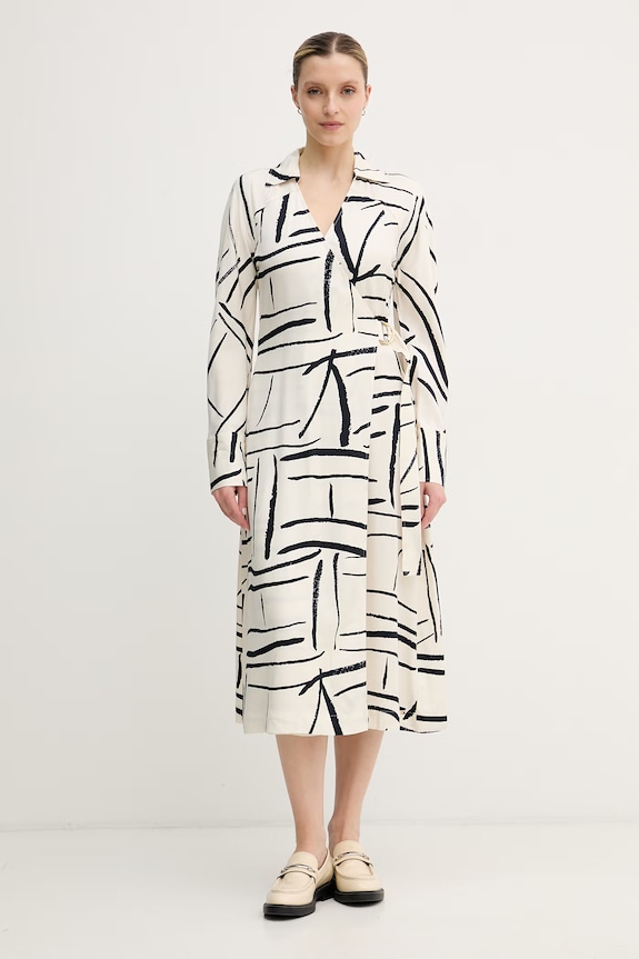 Tommy Hilfiger φόρεμα κρουαζέ από βισκόζη μπεζ WW0WW48934