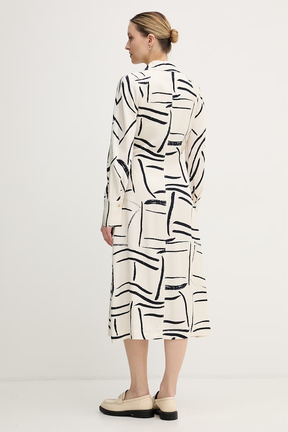 Ρούχα Tommy Hilfiger φόρεμα κρουαζέ από βισκόζη WW0WW48934 μπεζ