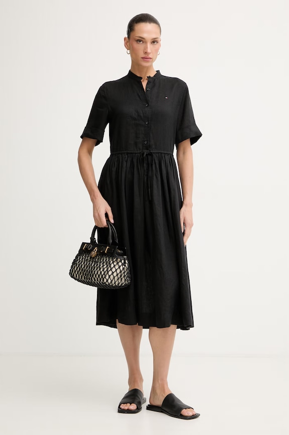 Tommy Hilfiger καλοκαιρινό λινό WW0WW49633 μαύρο SS26