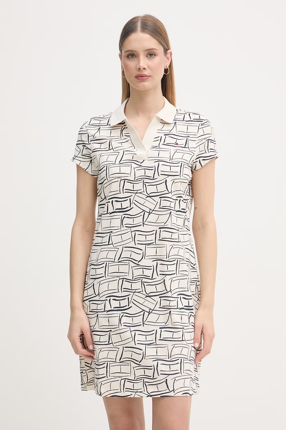 Tommy Hilfiger sukienka rozkloszowana beżowy WW0WW49719