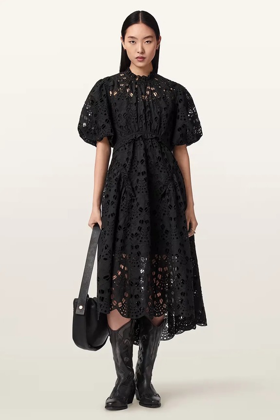 Odzież AllSaints sukienka rozkloszowana ODETTE W001DE czarny