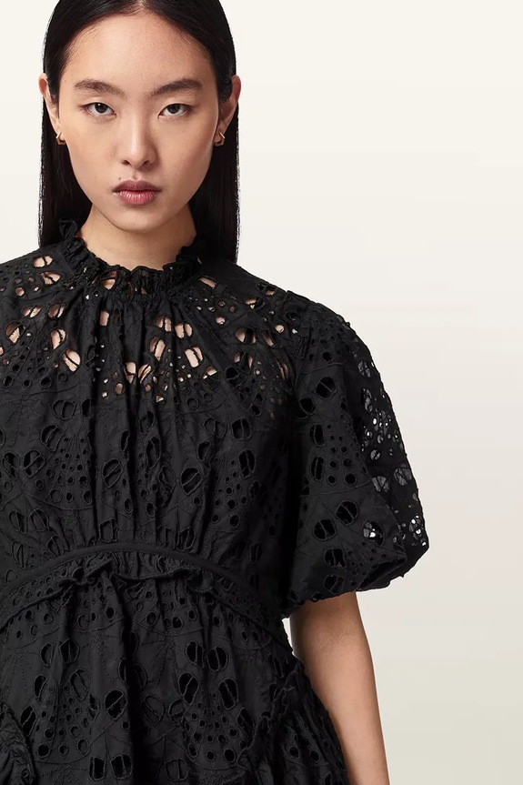 AllSaints sukienka rozkloszowana ODETTE czarny W001DE