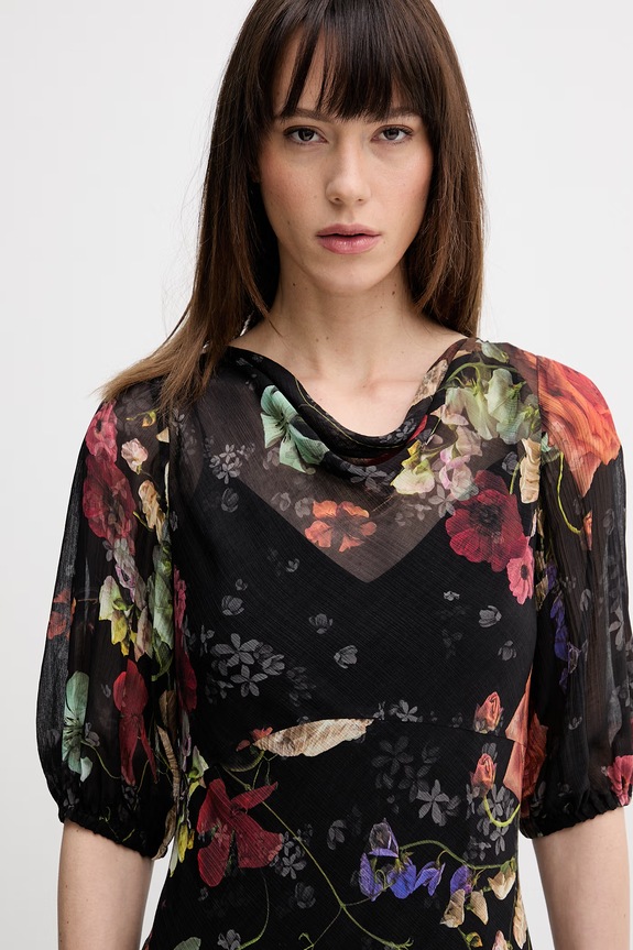 Φόρεμα με προσθήκη μεταξιού AllSaints TIWA μαύρο W013DE