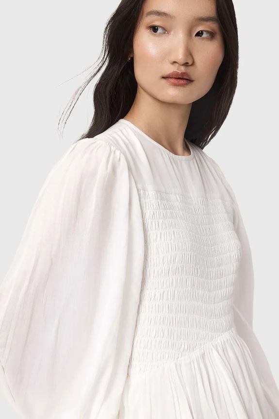 AllSaints sukienka rozkloszowana bawełniana CHIA biały W014DE