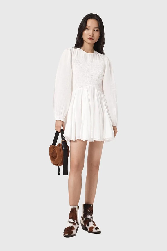 AllSaints sukienka rozkloszowana bawełniana CHIA W014DE biały
