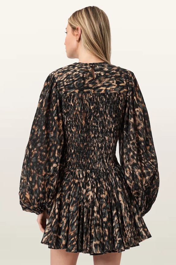AllSaints sukienka rozkloszowana bawełniana CHIA W014DE brązowy SS26