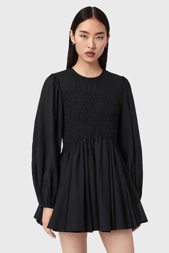 AllSaints sukienka rozkloszowana bawełniana CHIA czarny W014DE