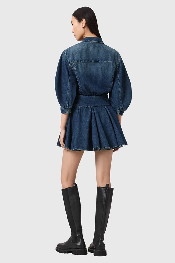 AllSaints šaty s rozšíreným strihom rifľové ARLO W015DE modrá SS26