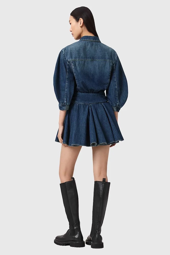 AllSaints šaty s rozšíreným strihom rifľové ARLO W015DE modrá SS26