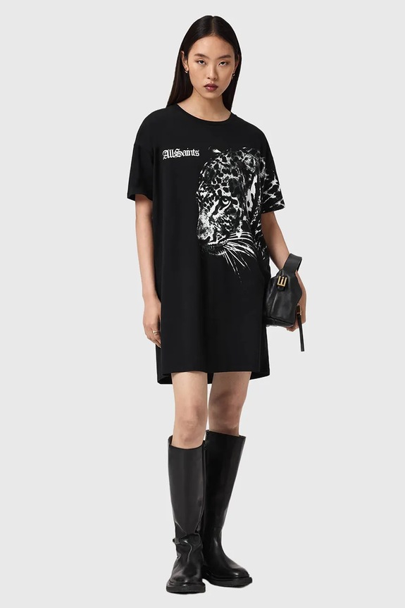 Ρούχα Βαμβακερό φόρεμα AllSaints ZAYA W053DE μαύρο