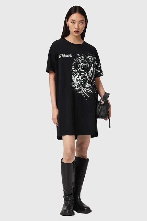 Ρούχα Βαμβακερό φόρεμα AllSaints ZAYA W053DE μαύρο