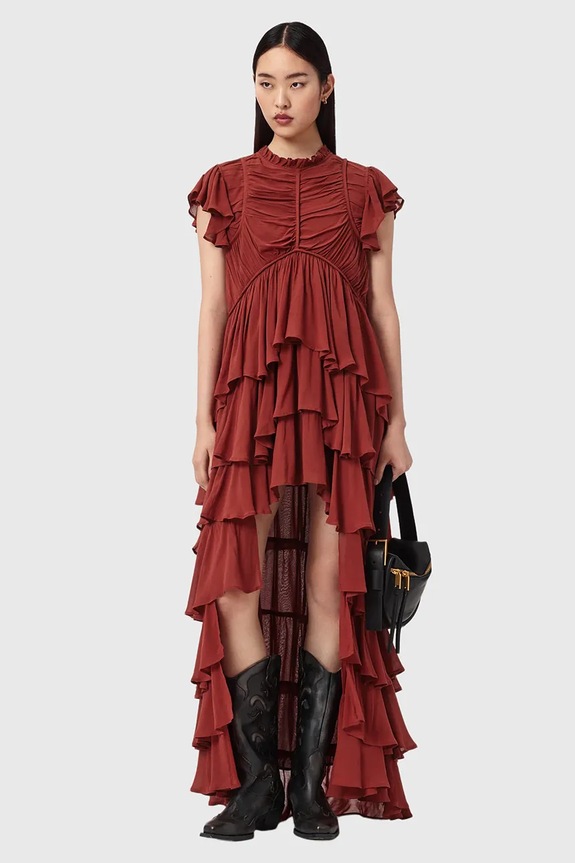 Φόρεμα AllSaints SHAELA στρογγυλό κόκκινο W059DE