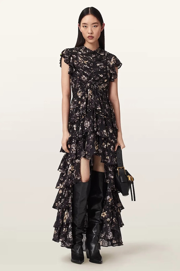 Φόρεμα AllSaints SHAELA στρογγυλό μαύρο W110DE