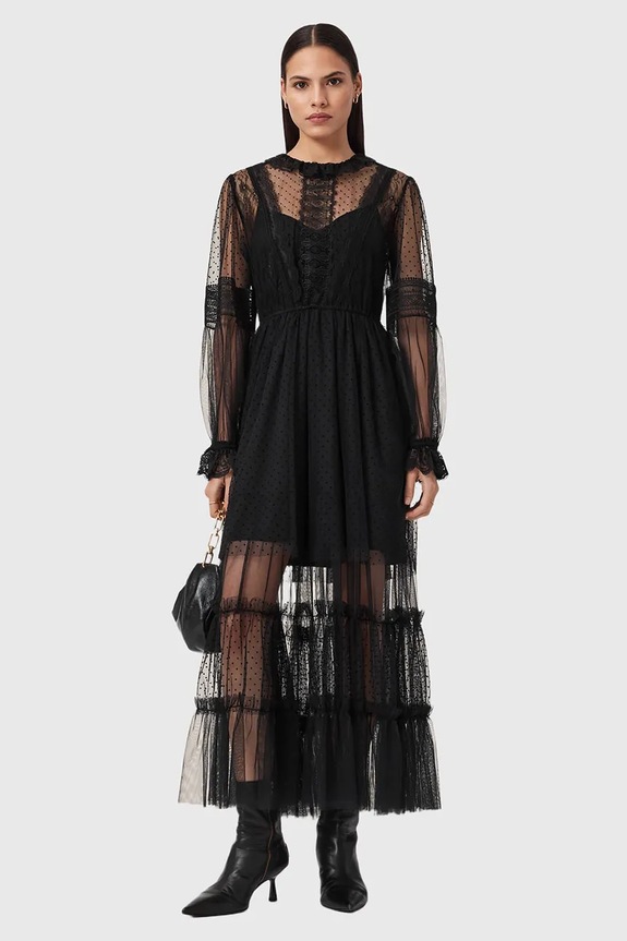 Φόρεμα AllSaints NITA λεπτό μοτίβο μαύρο W225DD