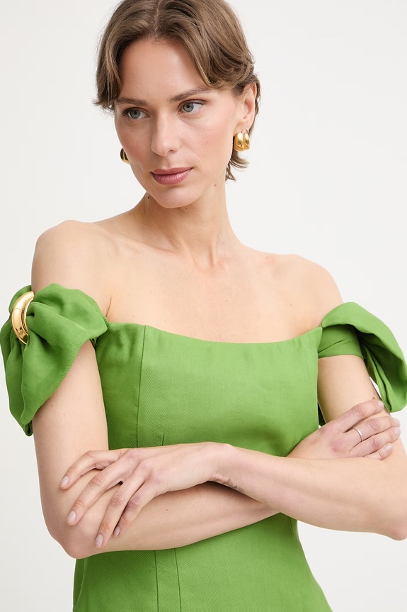 Elisabetta Franchi off shoulder με λινό πράσινο AB96862E2