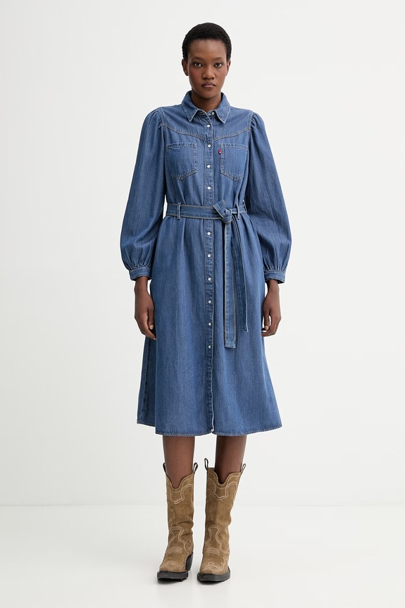 Levi's vestito di jeans JOURNEY LS MAXI midi blu 005OK