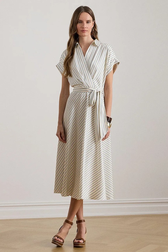 Lauren Ralph Lauren rochie cu guler bej 200P08876