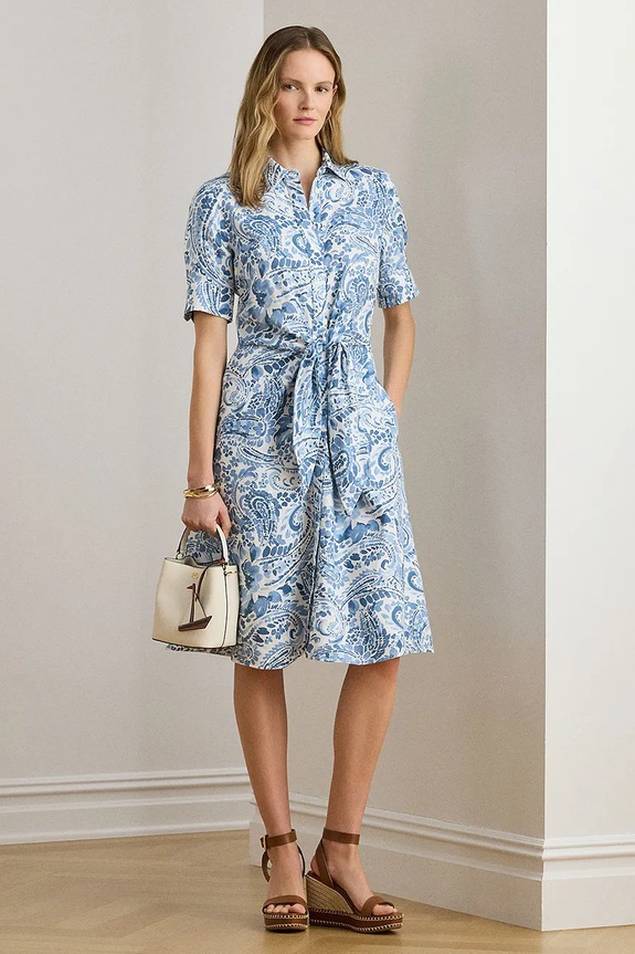 Lauren Ralph Lauren rochie din in fixat albastru 200P08916