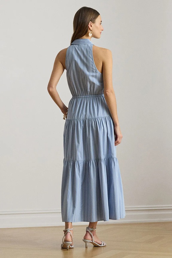 Lauren Ralph Lauren rochie tip cămașă din bumbac 200P08958 albastru SS26