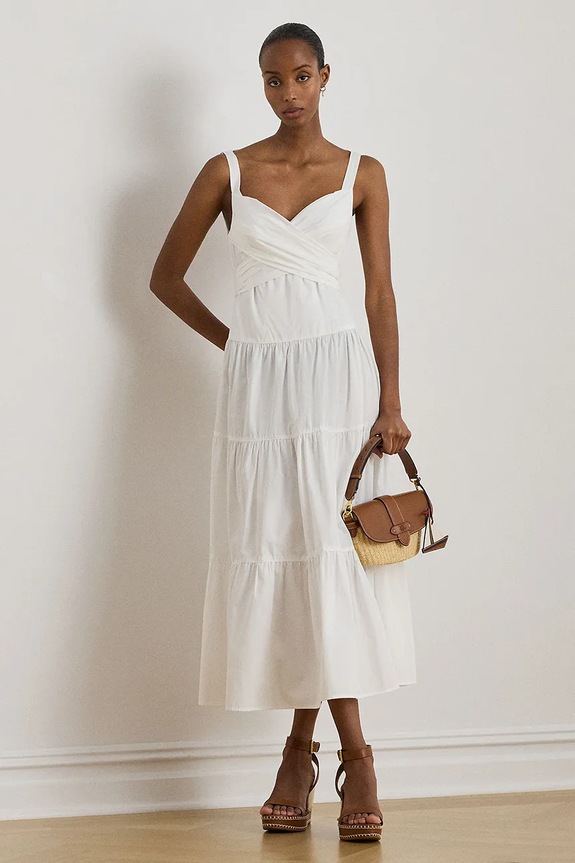 Lauren Ralph Lauren rochie din bumbac midi alb 200P13460