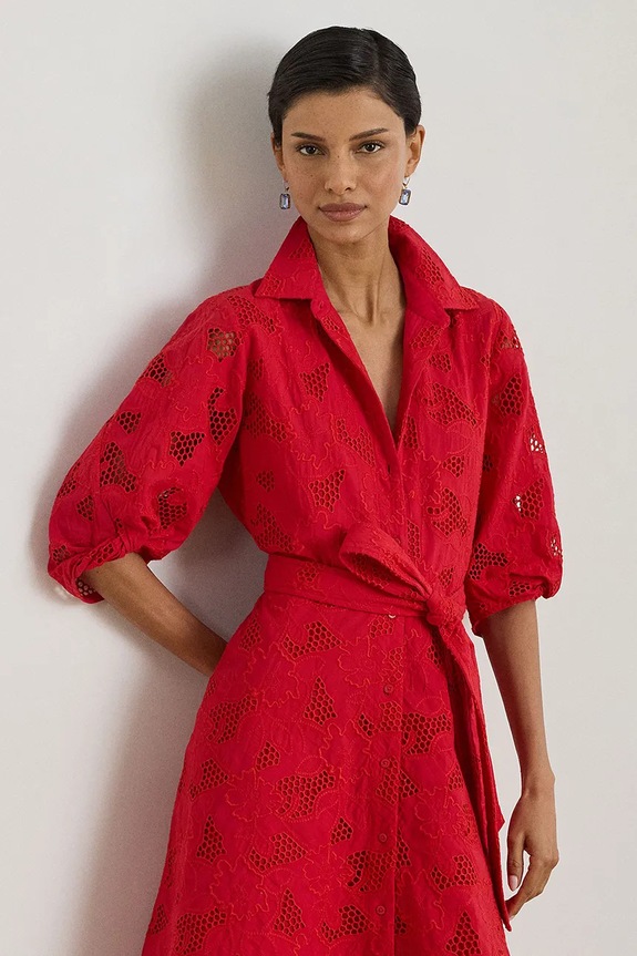 Odjeća Lauren Ralph Lauren haljina u stilu košulje od pamuka 200P13593 crvena