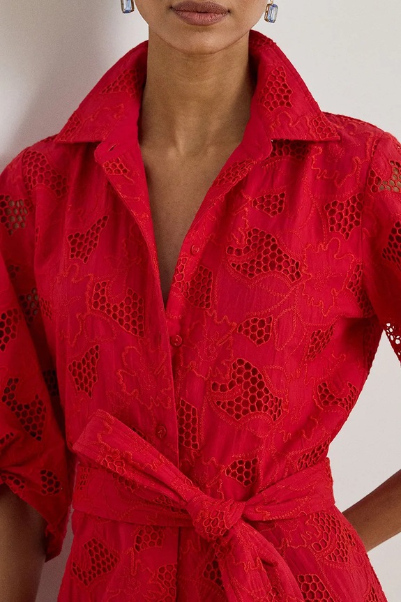 Lauren Ralph Lauren haljina u stilu košulje od pamuka crvena 200P13593