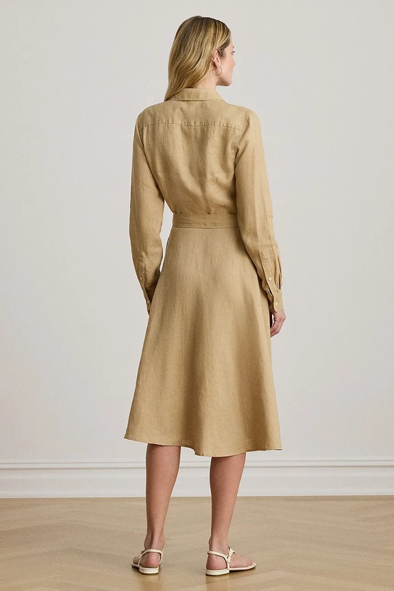 Lauren Ralph Lauren rochie tip cămașă din in 200P13686 bej SS26