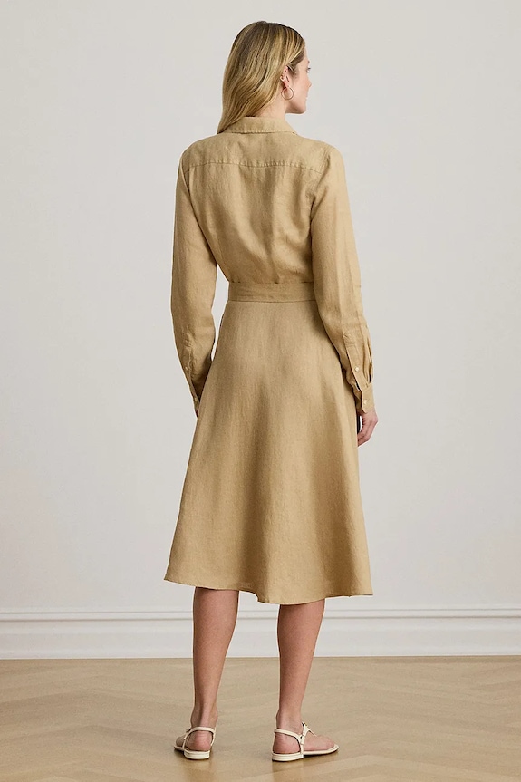 Lauren Ralph Lauren rochie tip cămașă din in 200P13686 bej SS26