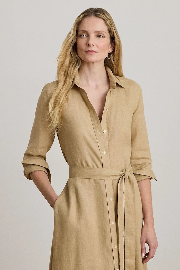 Îmbrăcăminte Lauren Ralph Lauren rochie tip cămașă din in 200P13686 bej