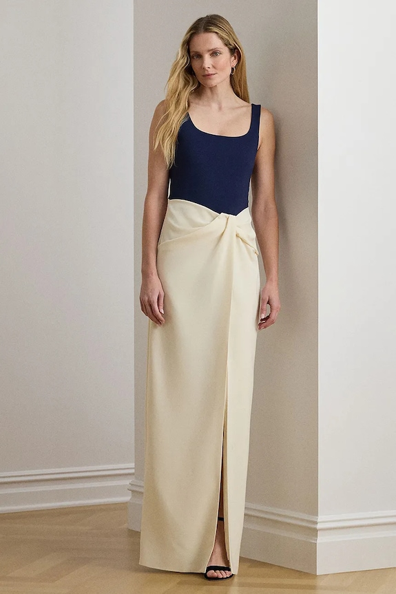 Lauren Ralph Lauren φόρεμα με βισκόζη μπεζ 253P08747