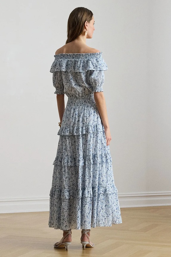Lauren Ralph Lauren rochie spaniolă din bumbac 200P08959 albastru SS26